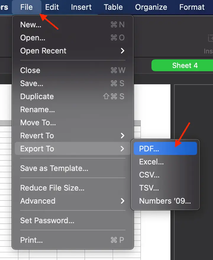 convert numbers to pdf for mac