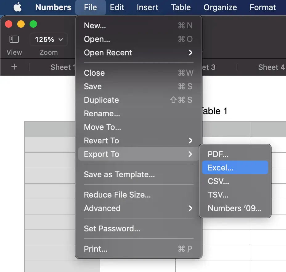 numbers for mac convert to excel