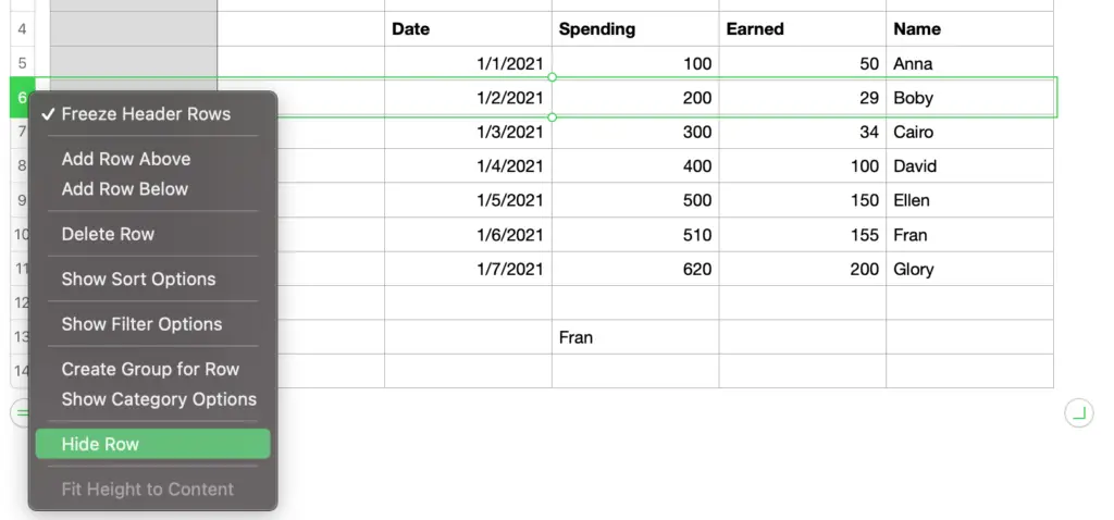 trouble unhiding rows numbers for mac bug