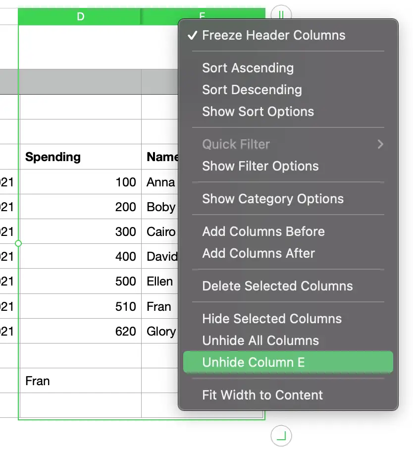 trouble unhiding rows numbers for mac bug