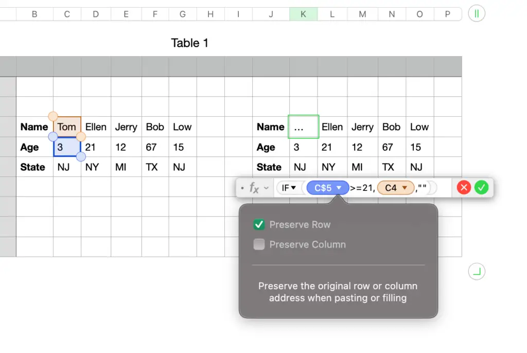 how to attach objects to columns in numbers for mac